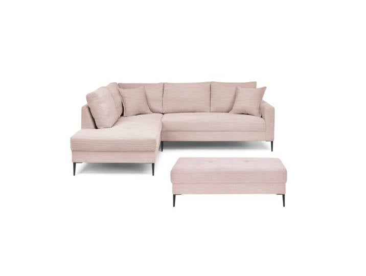Trendstore Hilary Ecksofa mit Umbauecke in Cord – inkl. Hocker - Cord Zoom flamingo - links Modern