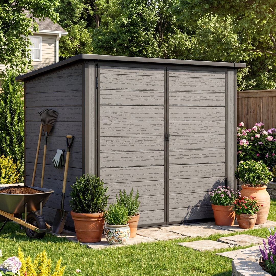 YODOLLA Resin Outdoor Storage Cabinet Outdoor With Lockable Openable Lid Grey 98cm H x 127cm W x 156cm D
