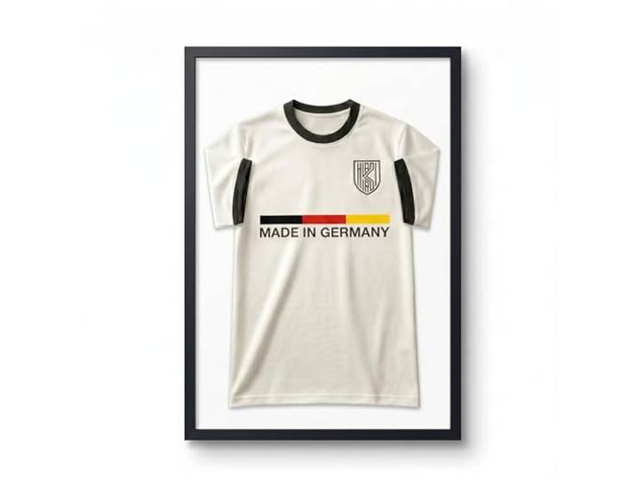 K-Möbel Premium Echtholz Trikotrahmen Schwarz 70x100 cm - Made in Germany - Trikot Rahmen mit weißem Hintergrund und extra breitem Rahmen - Bilderrahmen Trikot Vitrine - Schattenbox - Trikotvitrine