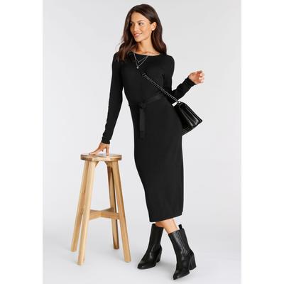 Strickkleid LAURA SCOTT, Damen, Gr. 38, N-Gr, schwarz, Strick, Obermaterial: 70% Viskose, 30% Polyamid, clean, Midi, Rundhals, Kleider Strickkleid, feminin geschnitten, mit Bindegürtel
