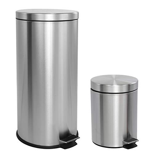 happimess HPM1000A Oscar Stap-Open Prullenbak met Mini Prullenbak, Roestvrij Staal, 30 l en 5 l