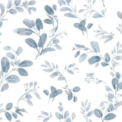 RoomMates Blue & White Dancing Leaves Peel and Stick Wallpaper