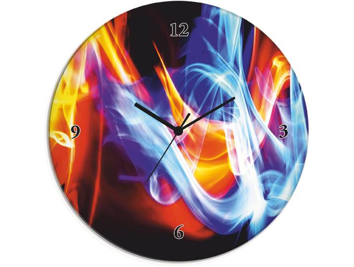 Wanduhr ARTLAND Glasuhr rund Feuer und Eis , orange, B:30cm H:30cm T:1,8cm, Wanduhren, Wanduhr, wahlweise mit Quarz- oder Funkuhrwerk, lautlos ohne Tickgeräusche