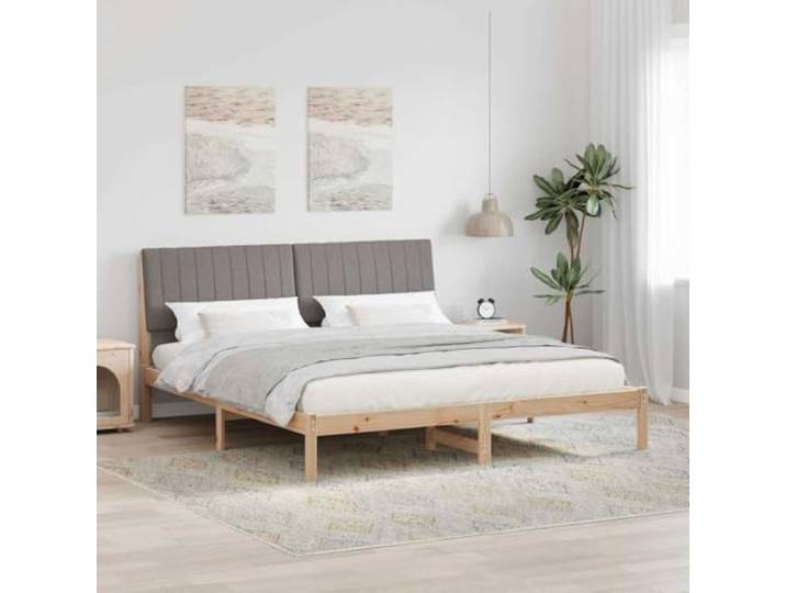 RJPLMFV Bettgestell, Kiefernholz, massiv, Braun, 180 x 200 cm Kopfteil gepolstert, Polyester, Plattform 31 cm, Latten, einfache Montage