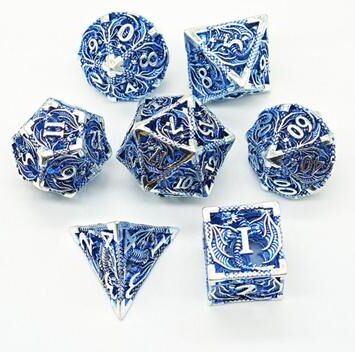 Multisell Products Hub Octopus Polyhedron Hollow Metal Dice Set For Table Games RPG Board Game blue