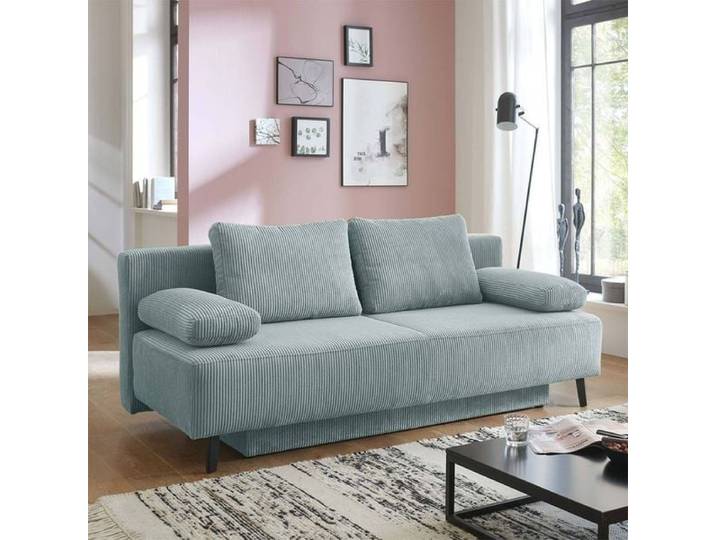 Schlafsofa Peluca Cord mit Bettkasten Kunstfaser 85x193x88cm Blau modern