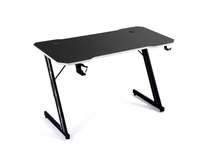 Bureau gamer AMS-GAMING DESK120Z-WHITE avec finition blanc - Largeur 1m20 - Style carbone - Porte gobelet & casque