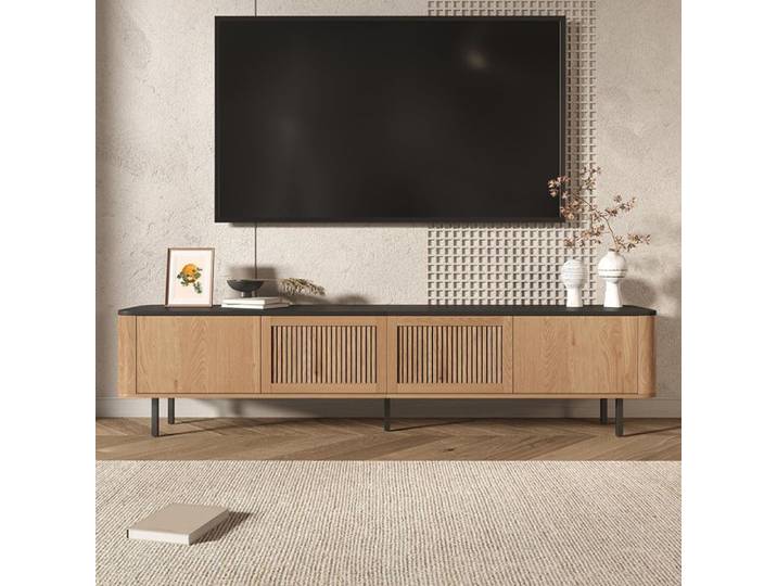 Meuble TV - PAGE LIVING - Design unique - 190x35x45 cm - Chêne aspect bois - Pieds en fer robustes