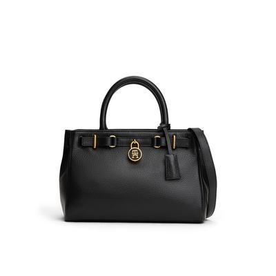 Henkeltasche TOMMY HILFIGER "AMERICAN ICON MINI TOTE LEATHER", Damen, Gr. B/H/T: 28cm x 18cm x 14cm, schwarz, Leder, Taschen, Damen Tragetasche, Businessbag mit Zierriegel und Schloss
