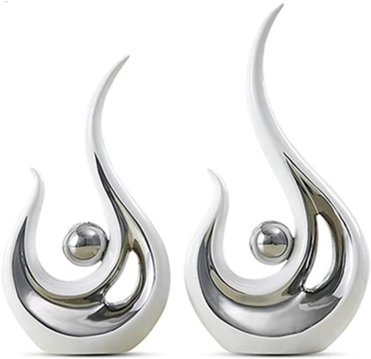 Set van 2 Moderne Keramische Beeldjes - Abstracte Witte Sculpturen voor Woonkamer Decoratie
