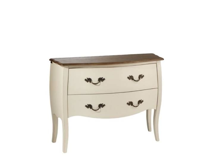 Commode style shabby chic, plateau chêne, 2 tiroirs blanc