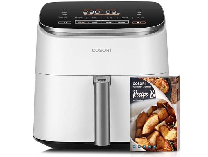 COSORI Turbo Blaze Luftfritteuse, 6 l, Air Fryer, 46% schneller, mit DC-Motor, 9-in-1-Öl-Fritteuse mit 117 Kochrezepten, spülmaschinenfest, Frittieren, Backen, Braten, Trocknen, Weiß