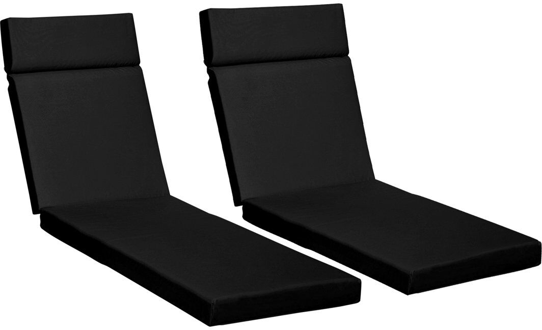 Ebern Designs Outsunny Set of 2 Sun Lounger Cushions with Ties Black 5.5cm W