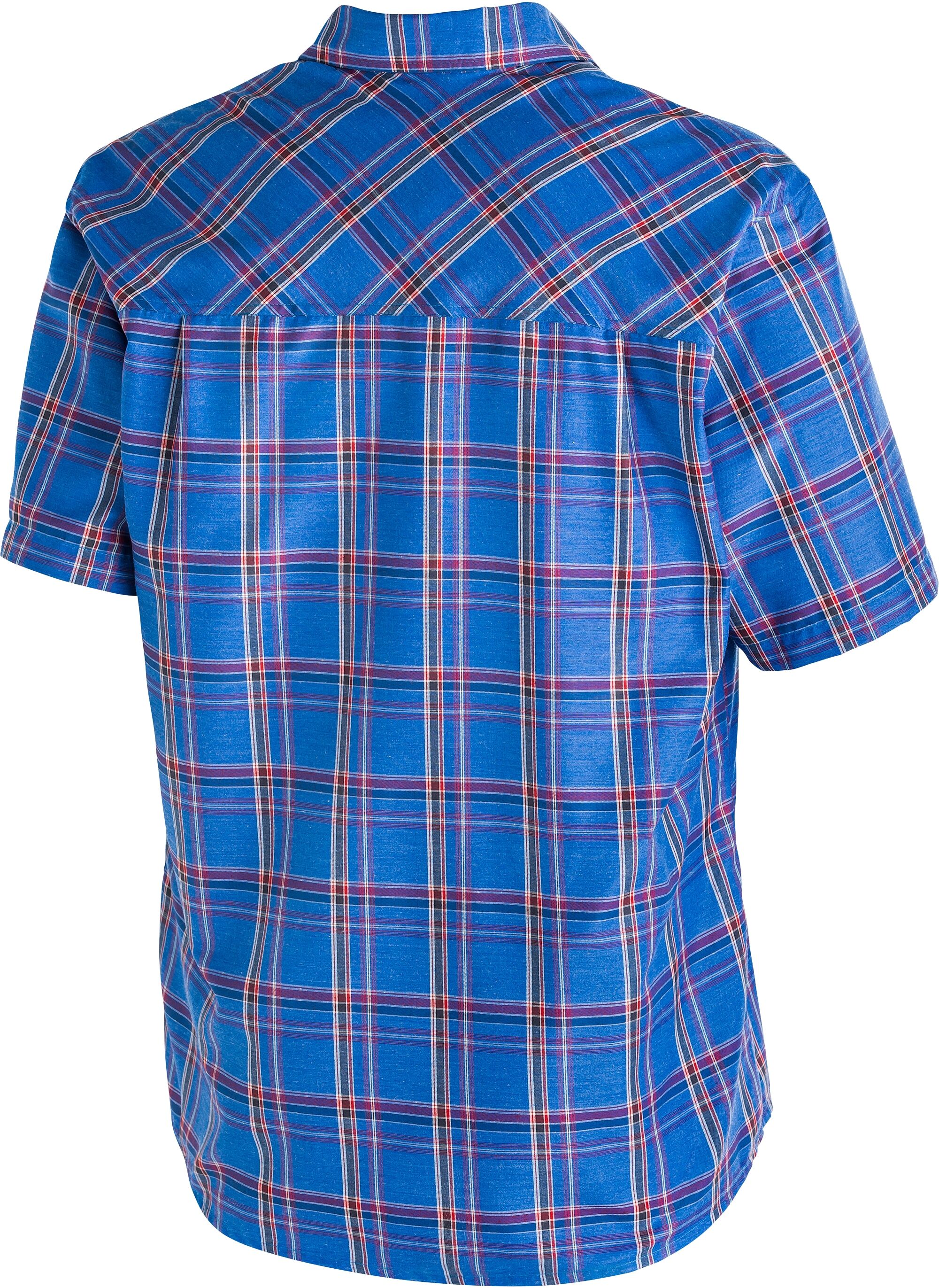 Funktionshemd MAIER SPORTS "Mauro", Herren, Gr. 58, Normalgrössen, blau (graublau), 85% Polyester, 15% Viscose, Hemden Funktionshemd, Herren Hemd kurzarm, karriertes Freizeithemd, Kurzarmhemd, Regular Fit graublau 58, Normalgrössen