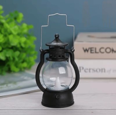 Inspire Curations Vintage LED Oil Lamp Portable Battery Powered Hanging Lantern black