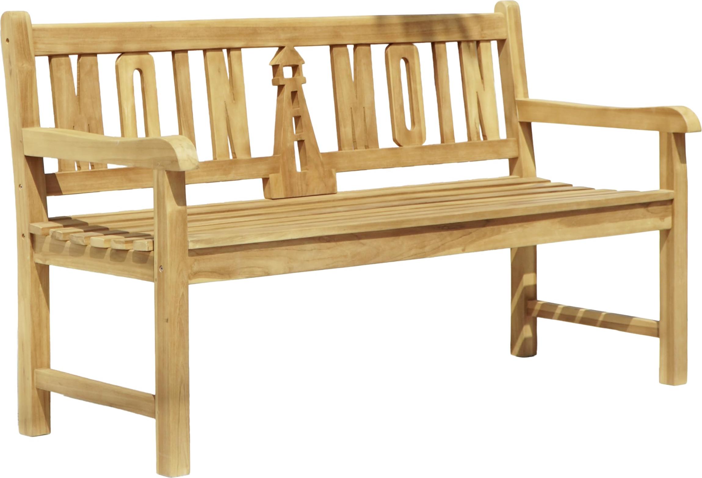 Gartenbank ORJAN 3-Sitzer mit Leuchtturm - 150cm Breit, Teak, Natur | Terrassenbank Wetterfest Sitzbank Outdoor Bank