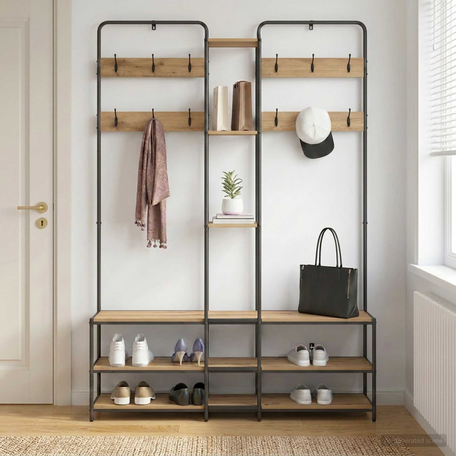 vidaXL Portemanteau avec banc à chaussures Chêne artisanal
