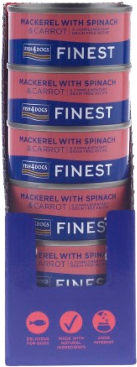 Fish4Dogs 12 x 85 g Finest Alimento Umido per Cani Sgombro con Carote e Spinaci