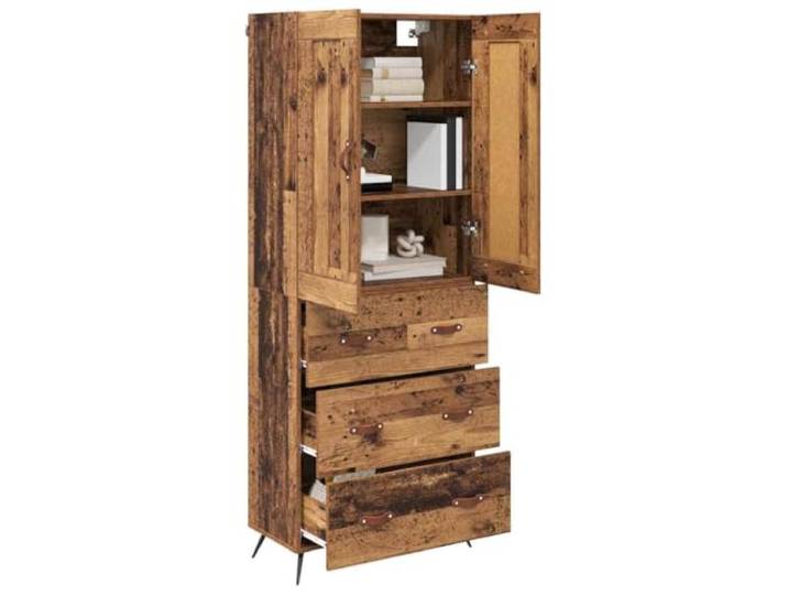 KTHLBRH Highboard aus Holz 69,5 x 34 x 180 cm Schwarze Beine, glatte Oberfläche, Esszimmermöbel, vielseitige Aufbewahrung