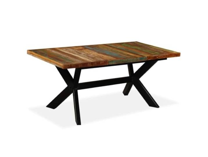 HKQWPBF Esstisch Altholz Massiv und Stahlgestell 180 cm Industrie-Stil, recyceltes Massivholz, Vintage-Look, Stahlgestell Kreuzform, einfacher Zusammenbau
