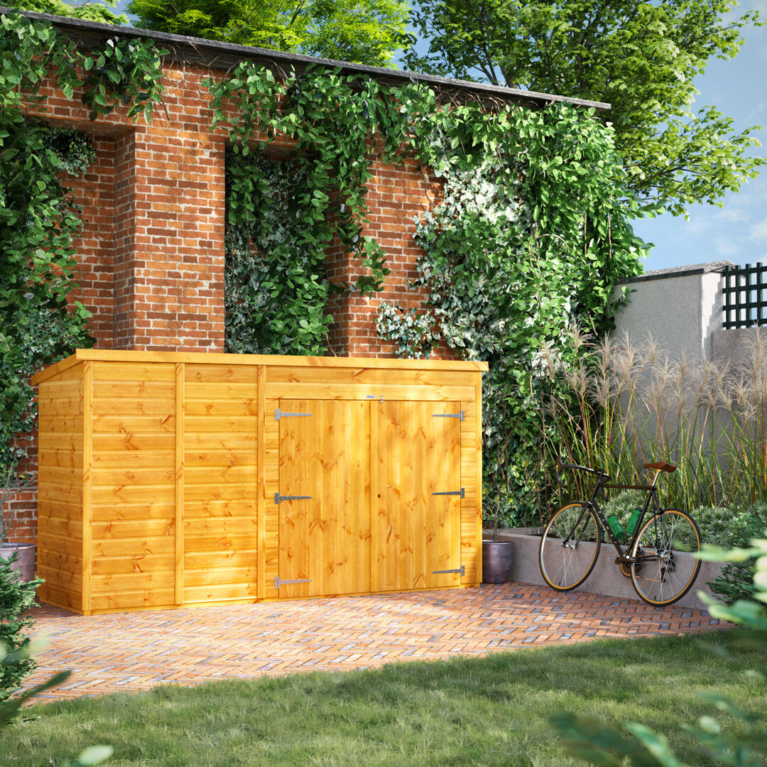 Powersheds 10 x 3ft Pent Timber Tongue & Groove Bike Shed Golden Brown 100.8cm W X 311.6cm D X 168.6cm H