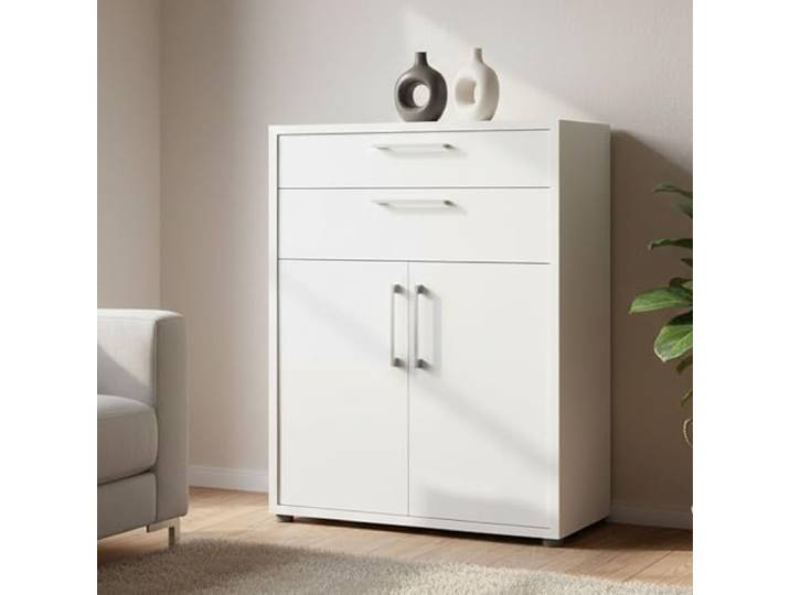 Dmora - Kommode Jemima, Wohnzimmerbuffet, Wohnzimmer-Sideboard, Moderne Küchen-Speisekammer, 89x40 h113 cm, Weiß