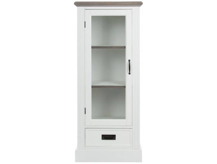 Wohnando Vitrine Kleine Vitrine Viktoria mit Schublade, weiß, Kiefernholz Glastür, Wohnzimmer, Dekoration, 36x54x130 cm