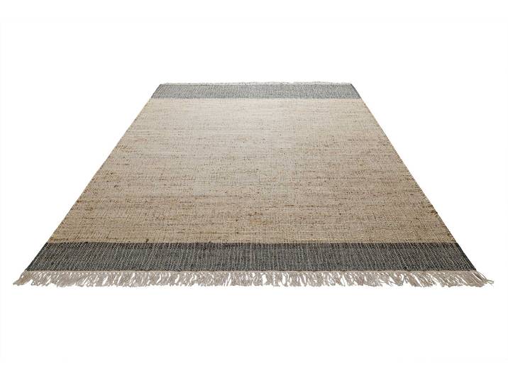 Teppich GREEN LOOOP Viktor GL-82303 , braun (anthrazit braun,anthrazit braun), B:160cm H:4mm L:230cm, Jute, Teppiche, Teppich, Naturfaser Teppich aus 80% Jute 20% Baumwolle, mit Fransen, Wohnzimmer