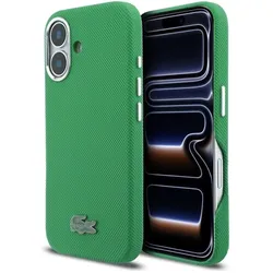 Lacoste PVC Iconic Petit Pique Metal Logo MagSafe Rückseite für iPhone 16 Estragon Grün (Apple iPhone 16), Smartphone Hülle, Grün
