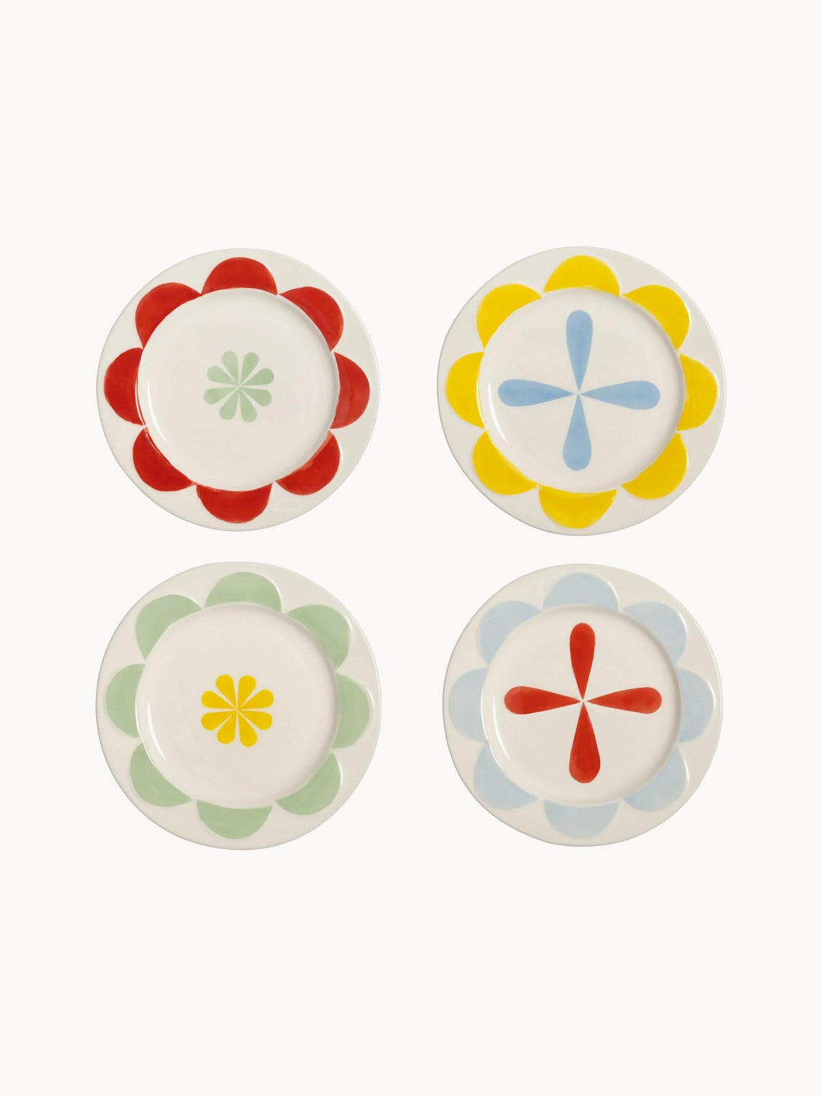 Set van 4 handgemaakte Folk taartborden