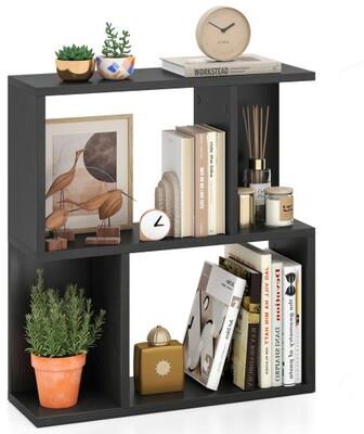 Costway 3-Tier Bookshelf with Display Shelf for Small Space-Black