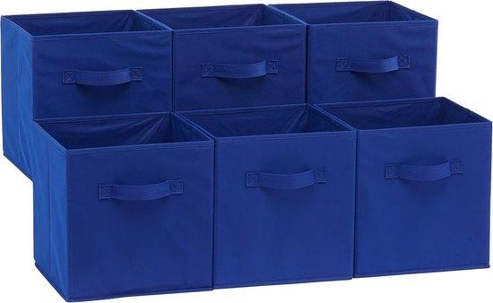 Blauwe opvouwbare opbergboxen van textiel met handgrepen
