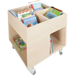 Bücherkiste CuBe, 4 Fächer auf der Oberseite, 2 Fächer seitlich, fahrbar