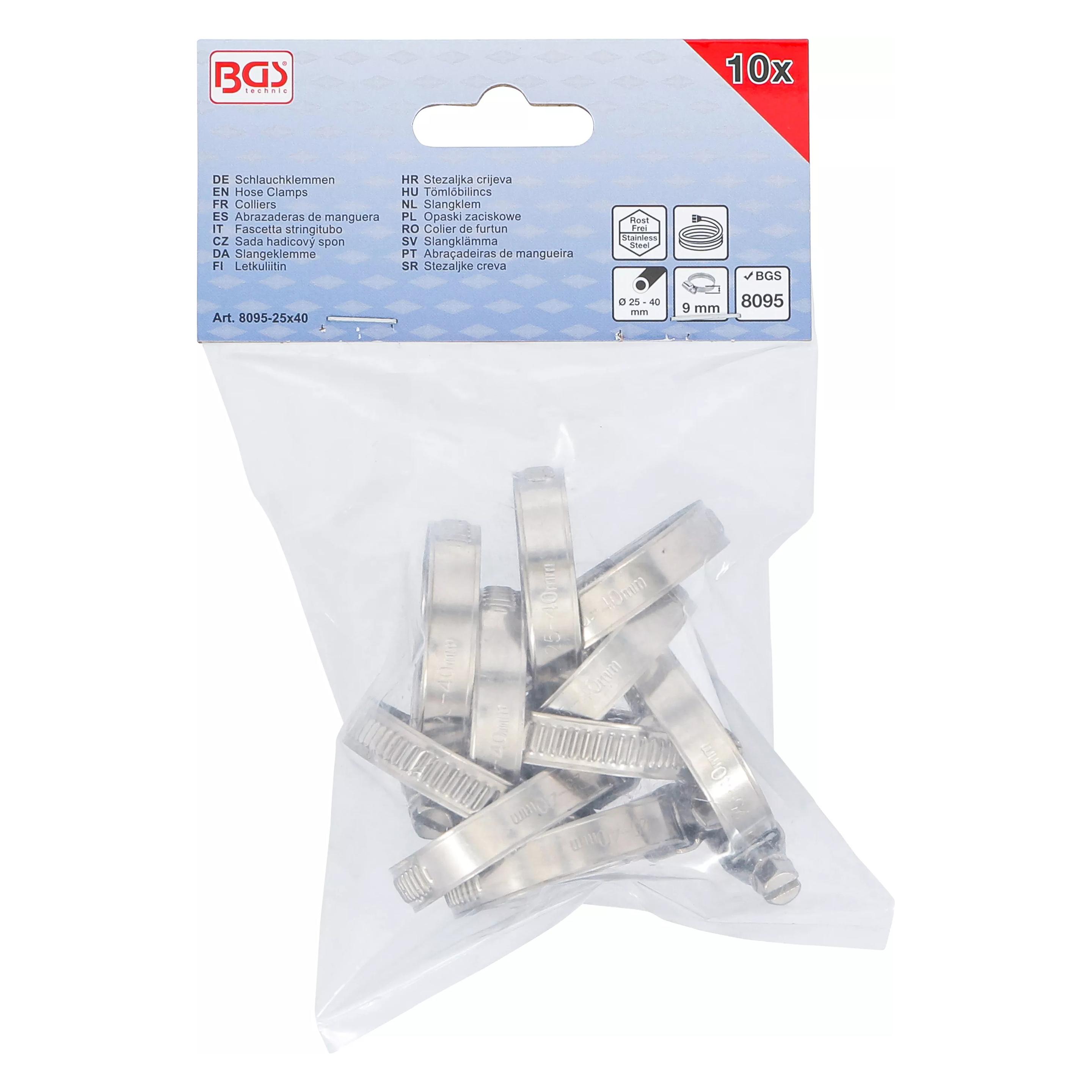 BGS Schlauchklemmen rostfrei 25 x 40 mm 10-tlg. (Schlauchschelle, 25 mm) (8095-25x40)