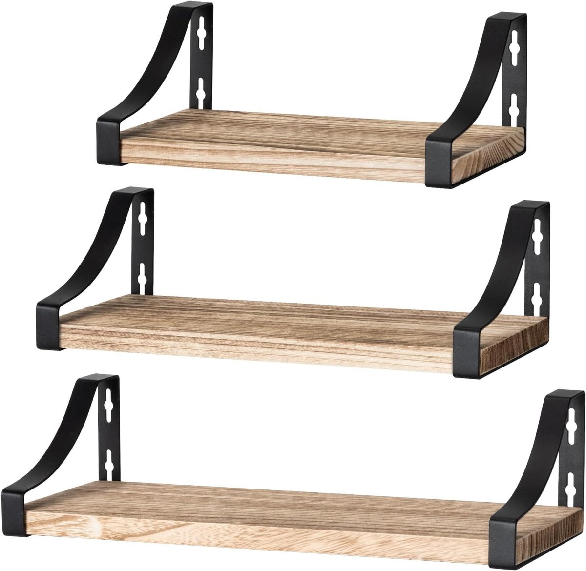 Wandrek Set van 3, Hout en Metaal, Rustiek Draadontwerp, voor Woonkamer, Slaapkamer, Kantoor, Badkamer of Keuken