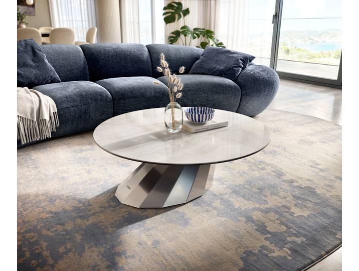 Couchtisch Edge Rund 100x100 cm Keramik Onyx Champagne Parabi Edelstahl gebürstet, Couchtische