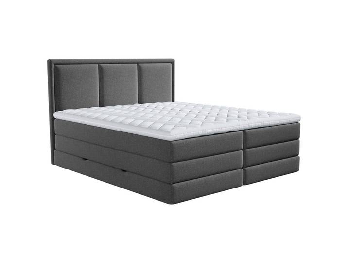 Boxspringbett, Anthrazit, 160x200 cm, Textil, Bettkasten & Gepolstertes Kopfteil, Modern, MID.YOU