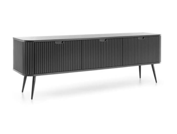Emporius TV-Lowboard 170 cm Gerly - Dreitürige TV-Schrank, Loft Stil - Gold Griffen, geriffelten Fronten - Schwarz