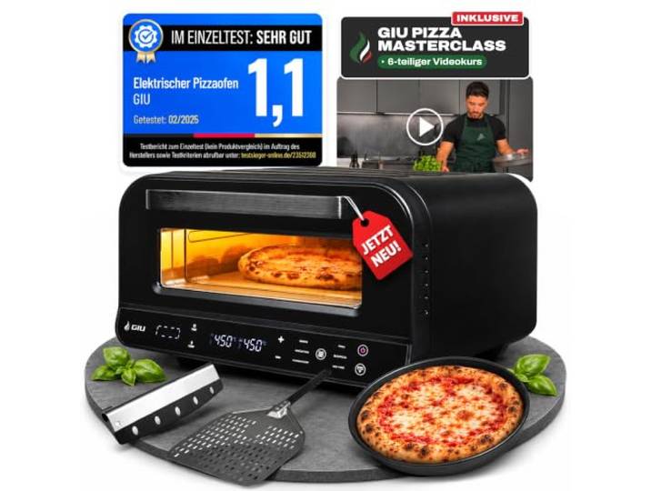 GIU Elektrischer Pizzaofen - Starker Elektro-Ofen für neapolitanische Pizza Backofen, Pizzaofen, elektrisch, Electric Oven Über 450 Grad FusionHeat-Tech Genieße Steinofen-Geschmack Zuhause