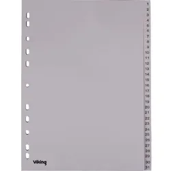 Viking 1 bis 31 Zahlenregister DIN A4 Grau 31-teilig PP (Polypropylen) 11 Löcher Numerisch