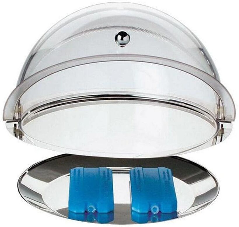 Servierplatte APS "Thermo-Set", silber (transparent, silberfarben), H:24cm Ø:38cm, Edelstahl, Kunststoff, Servierplatten, Servierplatte, einfache Handhabung und dezentes Design, 6 Stunden Kühlzeit, Ø 38 cm transparent, silberfarben Ø 38cm