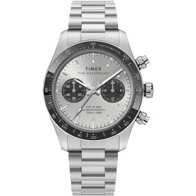 Chronograph TIMEX "WATERBURY HERITAGE", silber (silberfarben), Armbanduhren, Herren, Chronograph, Quarzuhr, Armbanduhr, Herrenuhr,Edelstahlarmband,Stoppfunktion