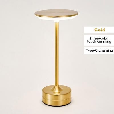Inspire Daily Merch Portable Vintage Metal LED Desk Lamp Touch Control Adjustable Brightness Rechargeable Office Bedroom Living Room Bar gold