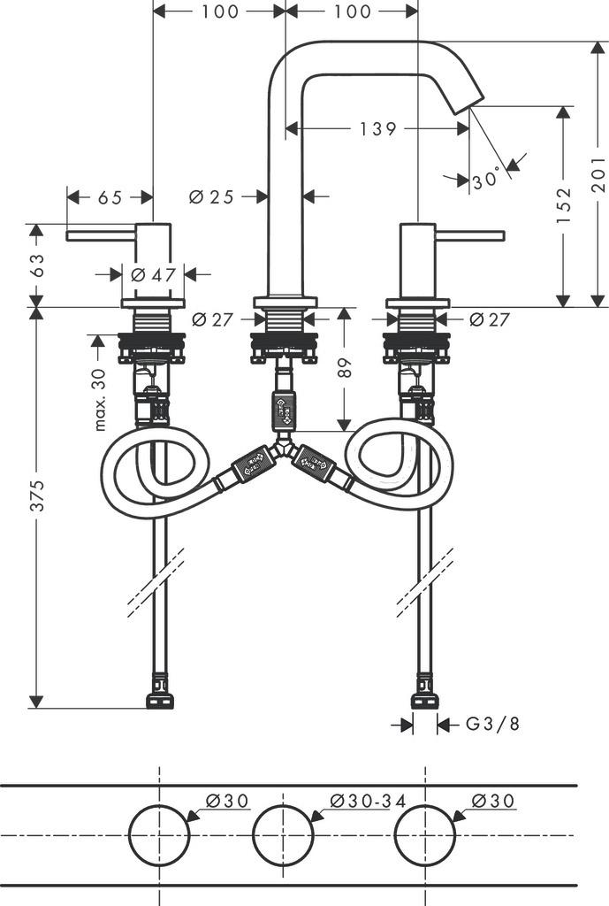 HANSGROHE 73330140 3-Loch WTA 150 Tecturis S