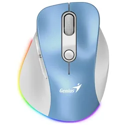 Genius Ergo 9000S Pro/Ergonomická/Optická/Pro praváky/2 400 DPI/Bezdrátová USB + Bluetooth/Světle mo (Kabellos), Maus, Mehrfarbig, Blau, Weiss