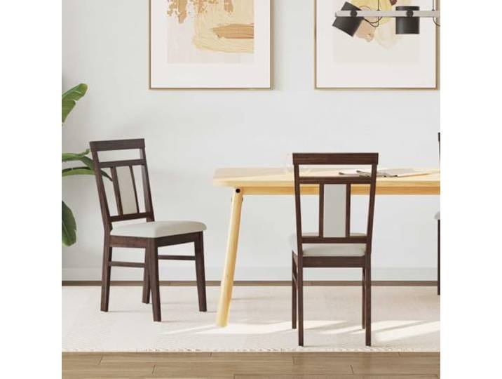 Esszimmerstuhl 2 Stk Massives Gummiholz Hellbraun Gepolstert Vintage Massives Gummiholz, gepolsterter Sitz, lackierte Oberfläche, Vintage-Design, für Esszimmer Küche Arbeitszimmer