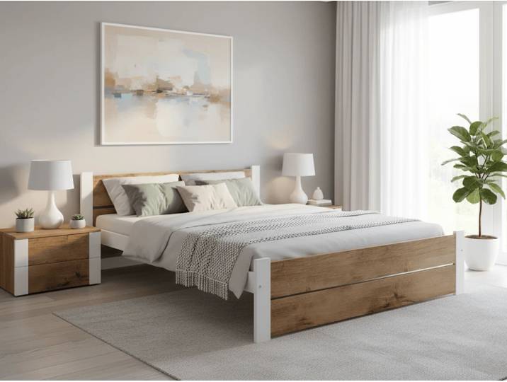 Bett IKAROS DOUBLE 140 x 200 cm, Eiche Artisan/Weiß Matratze: Ohne Matratze, Lattenrost: Mit Lamellenrost