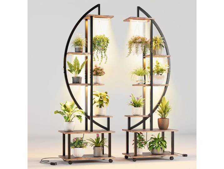 Support à plantes en métal à 6 niveaux étagère en forme de croissant pour balcon terrasse jardin - brun
