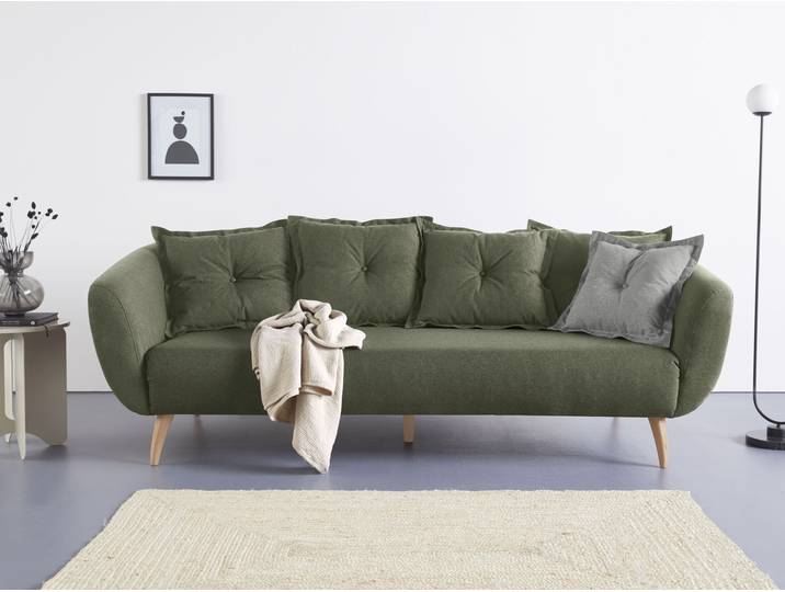 3-Sitzer HOME AFFAIRE Baggio modern und romantisches Design, bequem , grün, B:236cm H:80cm T:103cm, Sofas, 3-Sitzer, Zierkissen inklusive