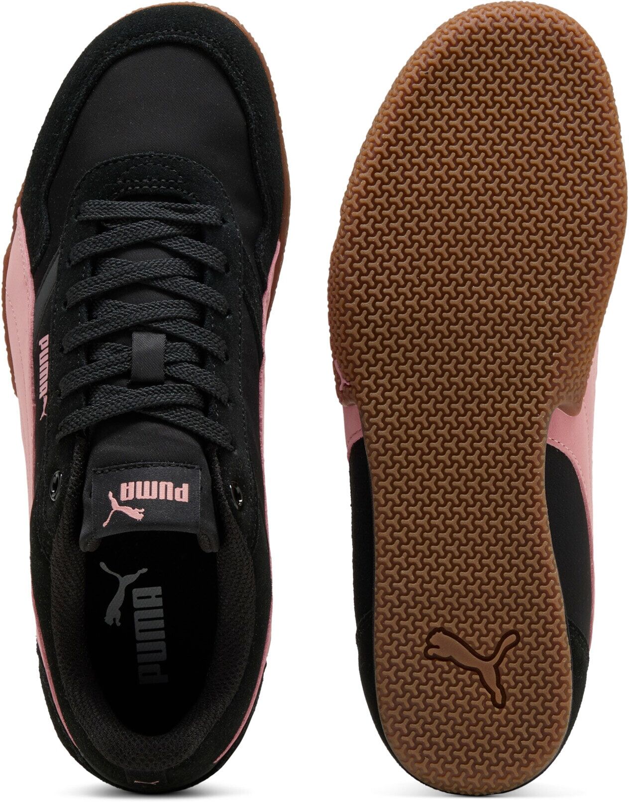 Sneaker PUMA "BELLA DONNA NYLON", Damen, Gr. 38, schwarz (puma schwarz, rosy outlook), Leder, Synthetik, Schuhe Sneaker, Low-Profile-Sohle, leicht profiliertes Laufsohlenprofil, Schnürung puma schwarz, rosy outlook 38